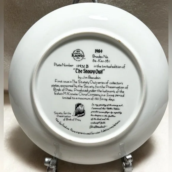 Stately Owls Collector Plate The Snowy Owl 1st Issue Beaudoin Knowles Bradex - Picture 2 of 2
